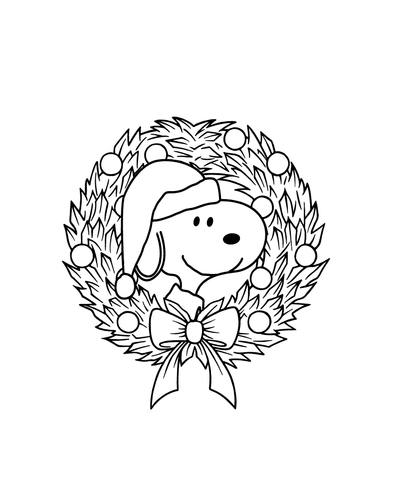 Desenho Snoopy Guirlanda de Natal para Colorir