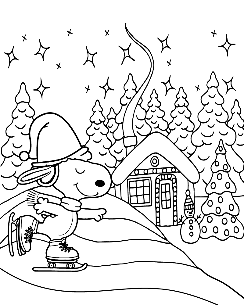 Desenho Snoopy Patinando no Gelo para Colorir
