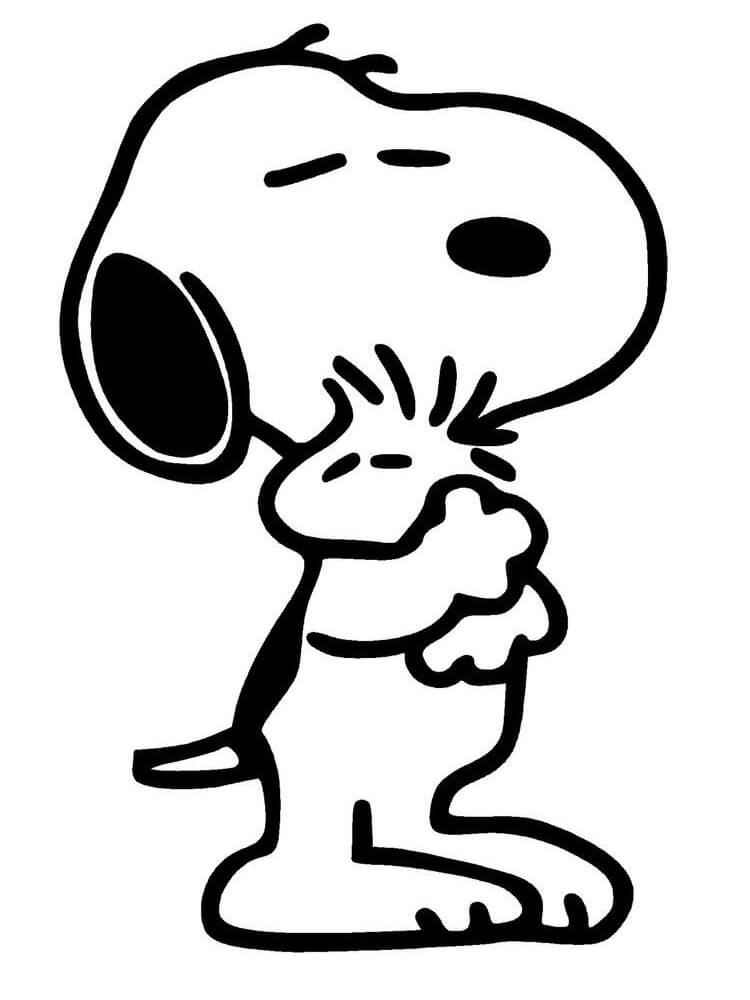 Desenho de Snoopy Abraçando Seu Amigo para Colorir Imprimivel