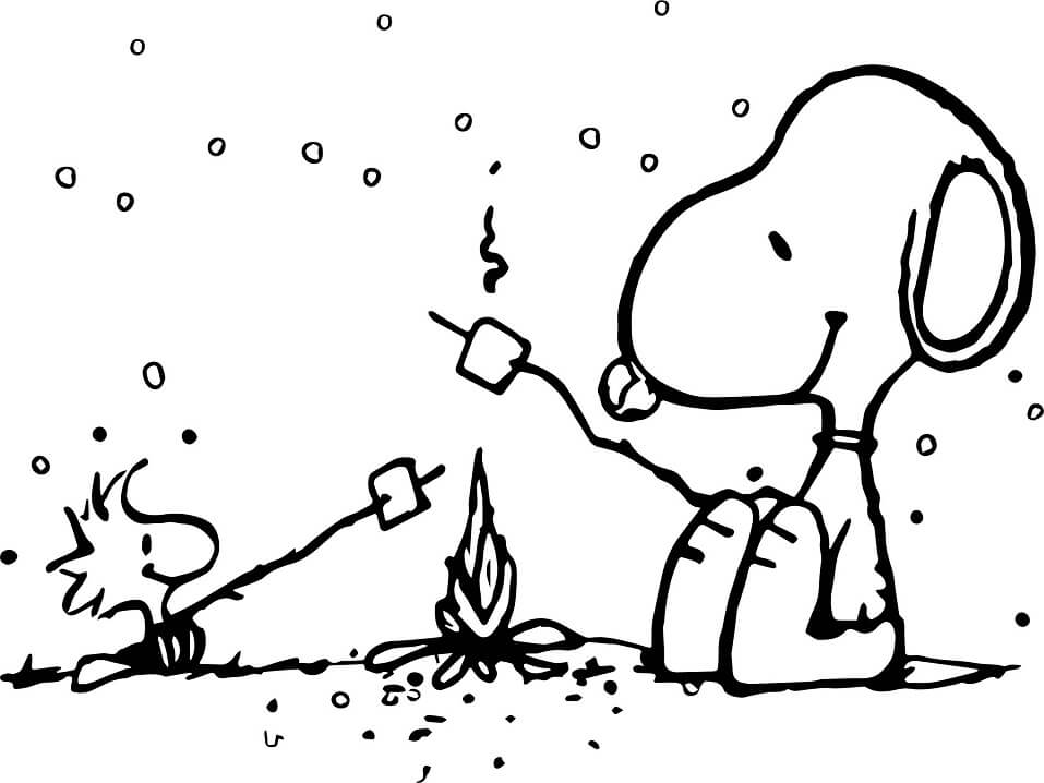 Desenho de Snoopy Acampando para Imprimir Pdf
