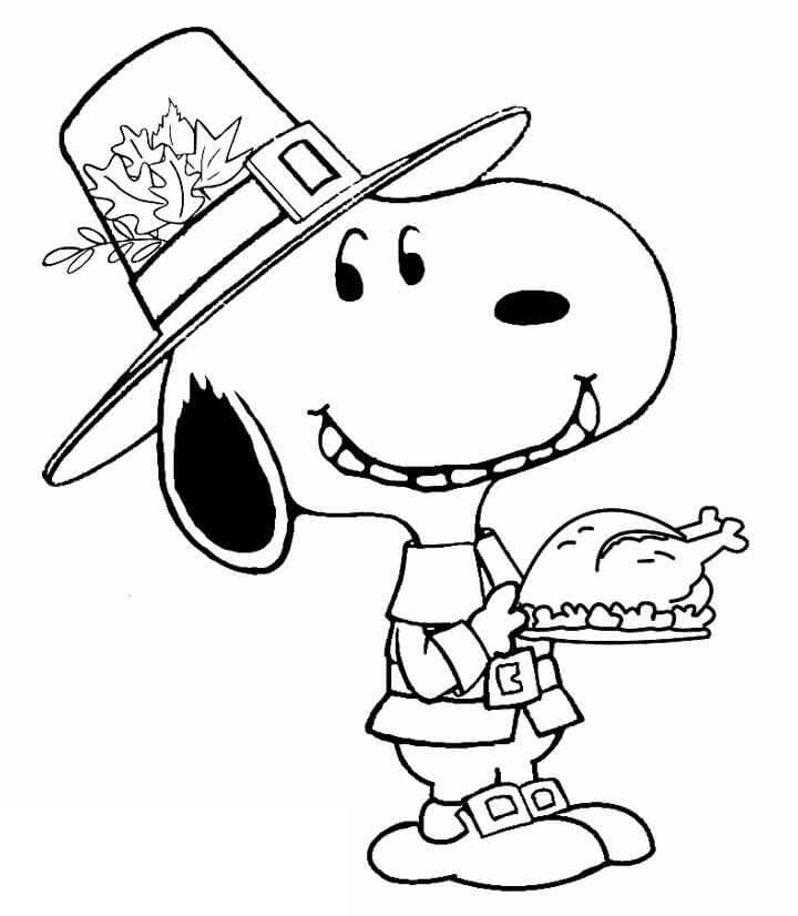 Desenho de Snoopy Ação de Graças para Colorir com Lápis de Cor