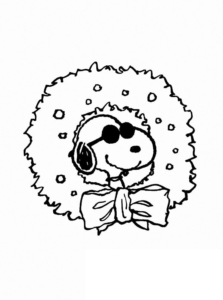 Desenho de Snoopy com Guirlanda de Natal para Colorir Fácil