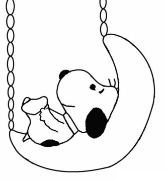 Desenho de Snoopy em balanço de Lua para Imprimir grátis