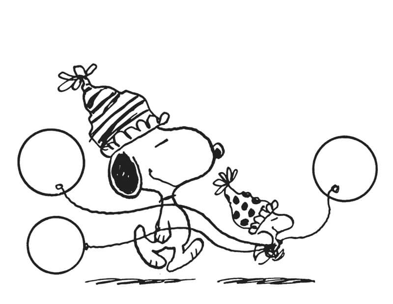 Desenho de Snoopy em Festa de Aniversário para Colorir Online Pdf