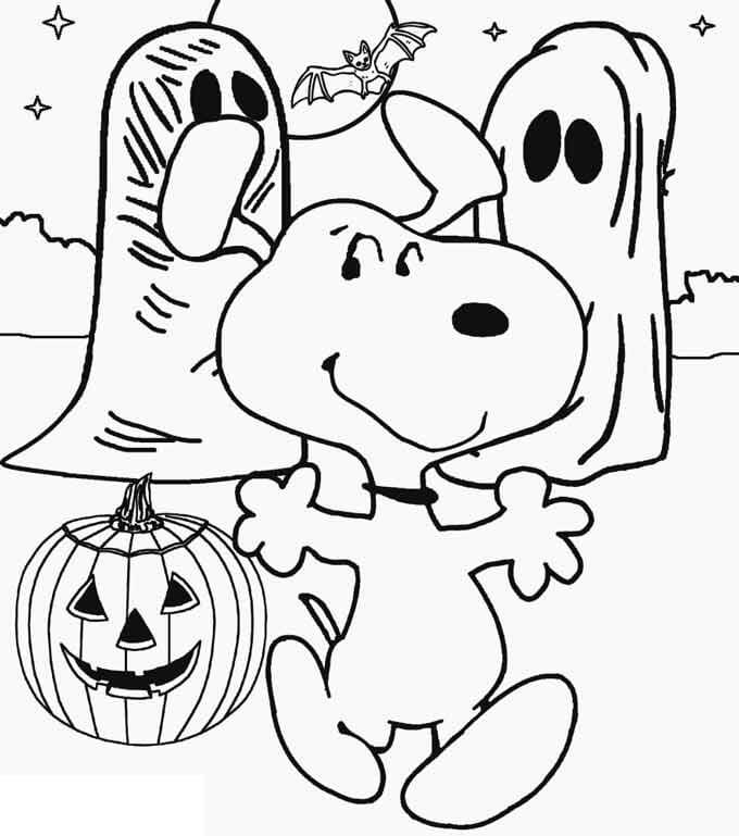 Desenho de Snoopy Halloween para Colorir com Giz de Cera Pdf