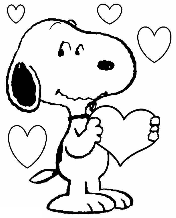 Desenho de Snoopy no Dia dos Namorados para Colorir e Baixar Pdf