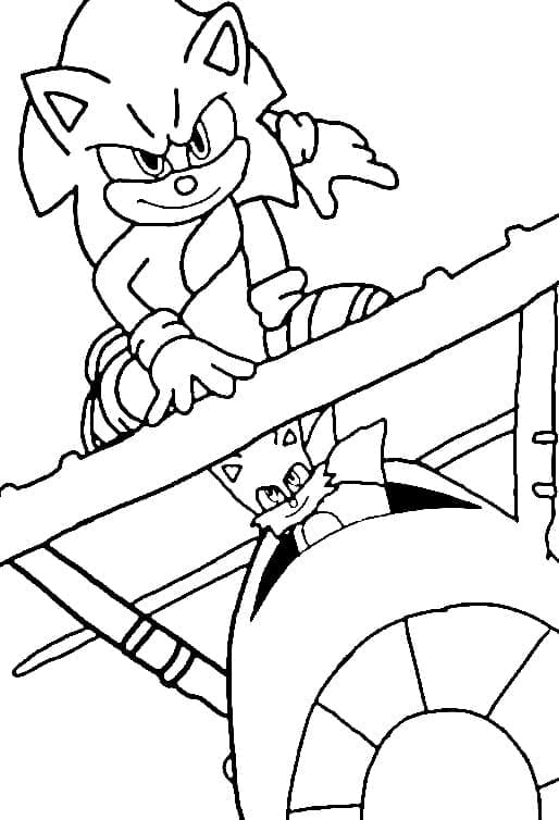 Desenho de Sonic e Tails no Avião para Colorir