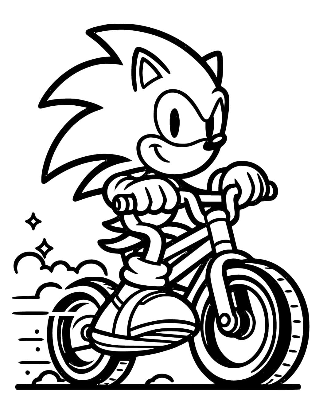 Desenho de Sonic na Bicicleta para Colorir