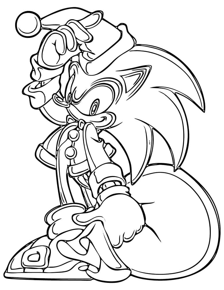 Desenho de Sonic no Natal para Colorir