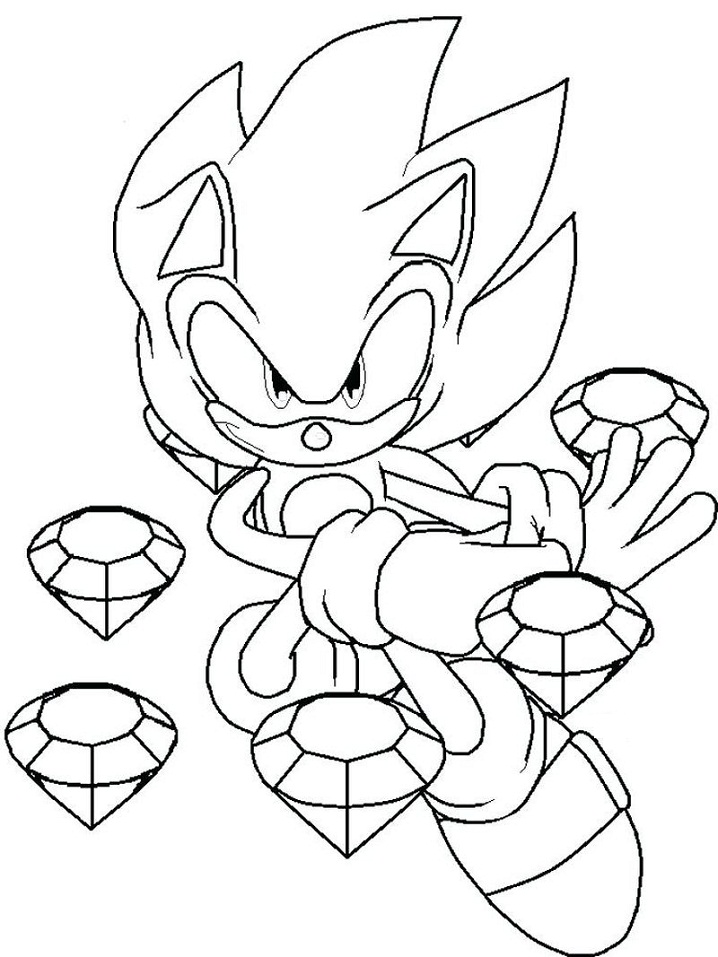 Desenho de Sonic The Hedgehog com Esmeraldas para Colorir