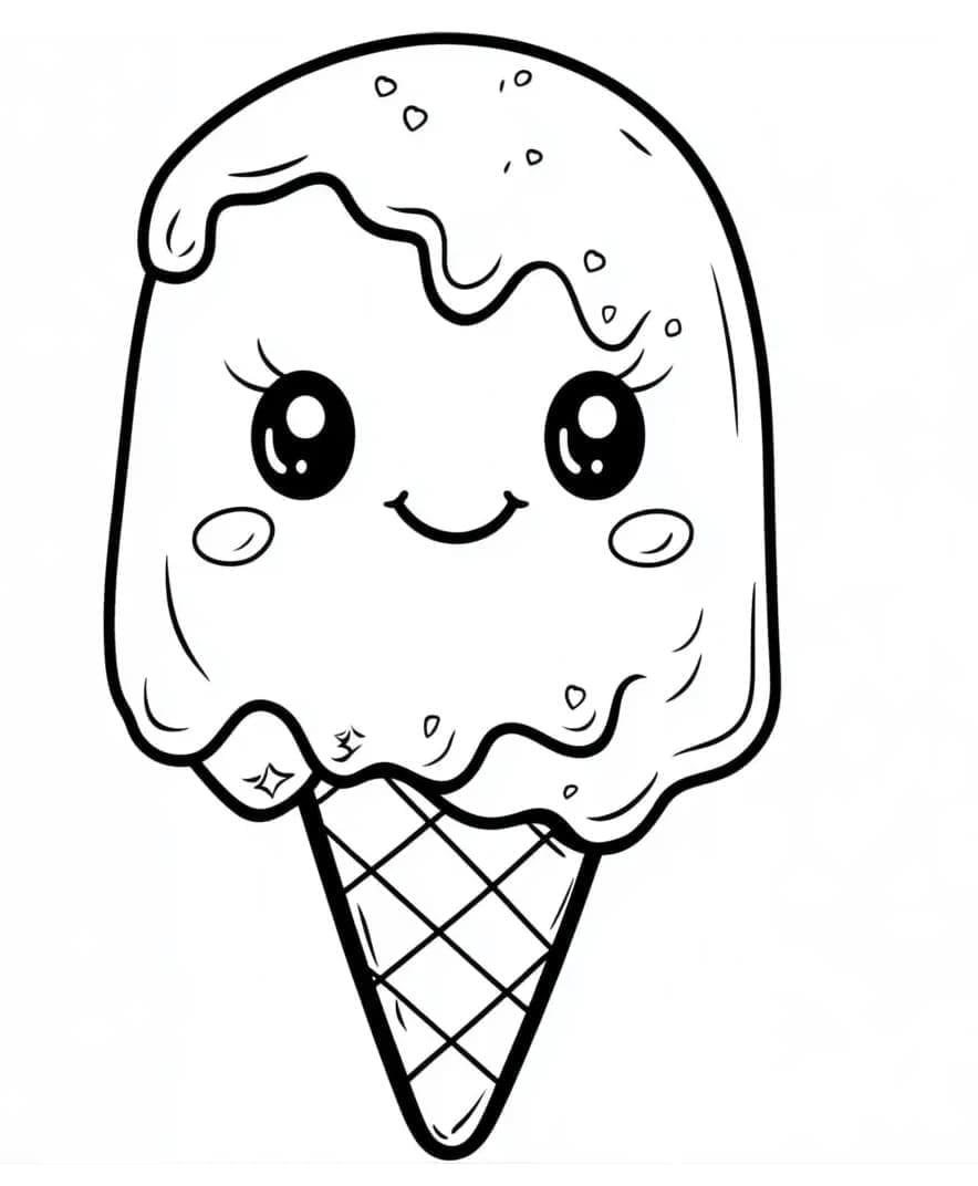 Desenho de Foto de Sorvete Kawaii para Colorir