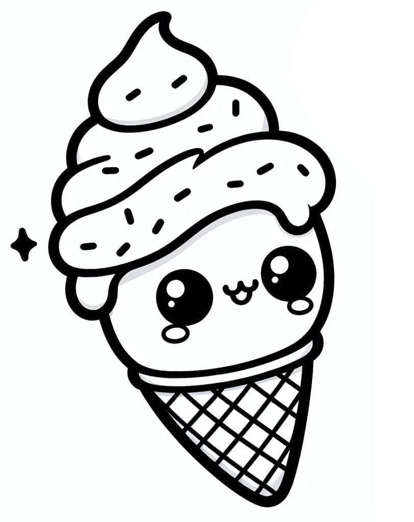 Desenho de Imagem de Sorvete Kawaii para Colorir