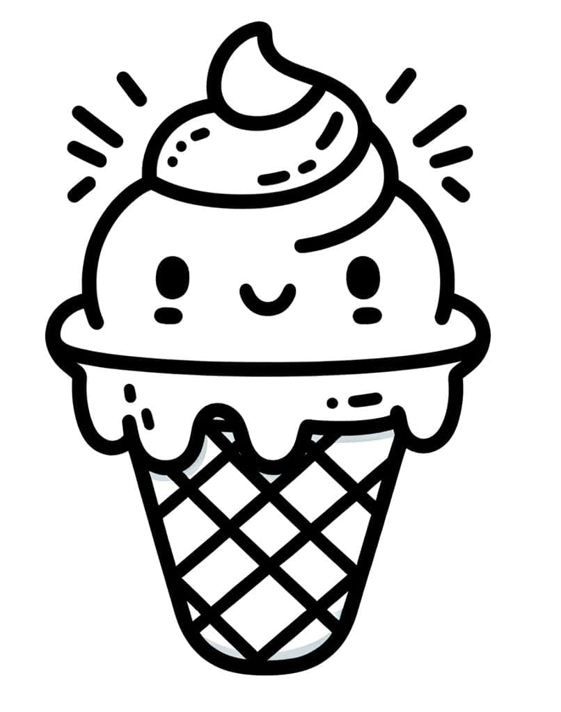 Desenho de Pintura de Sorvete Kawaii para Colorir