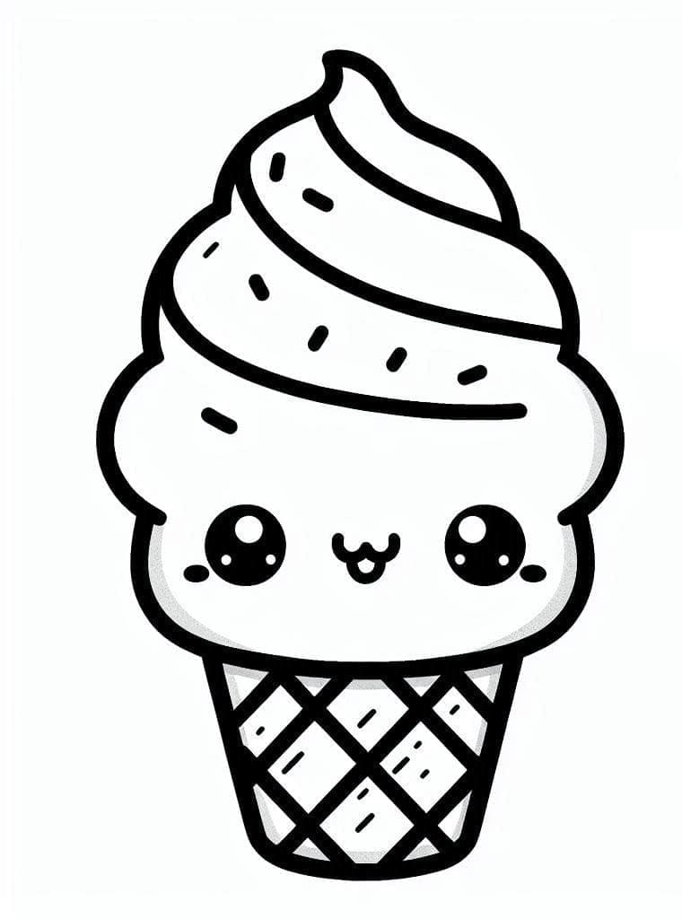 Desenho de Sorvete Kawaii Adorável para Colorir