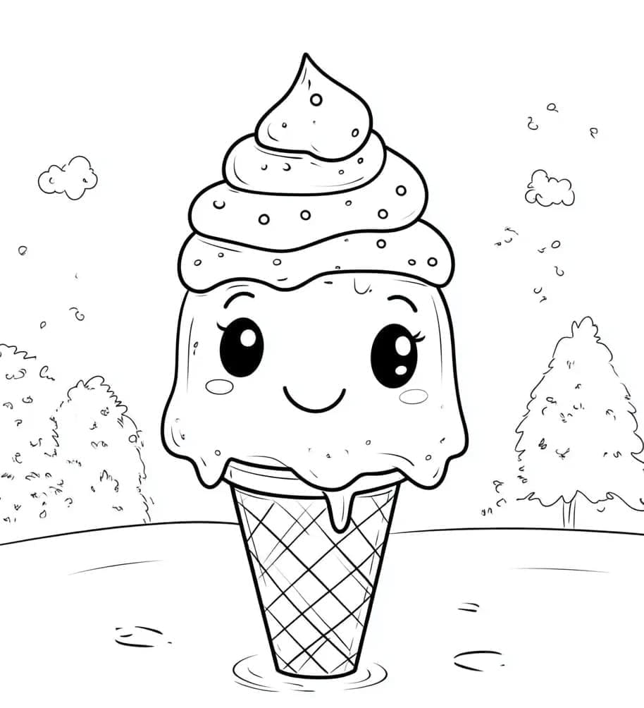 Desenho de Sorvete Kawaii Grátis para Colorir