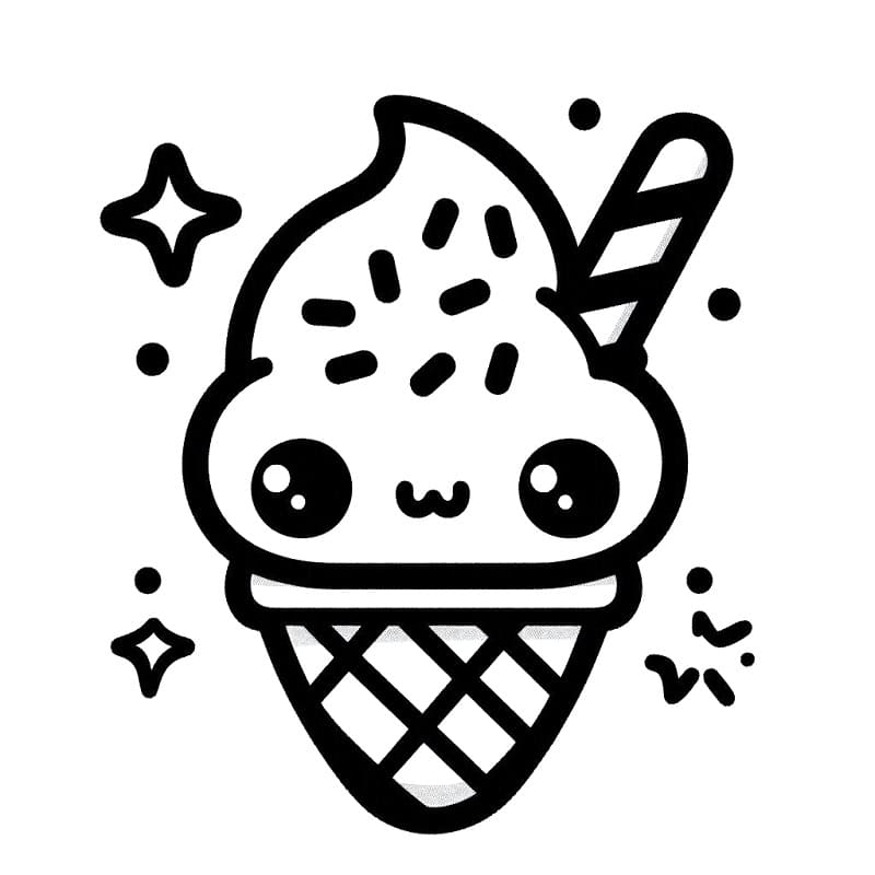 Desenho de Sorvete Kawaii Imprimivel Grátis para Crianças para Colorir