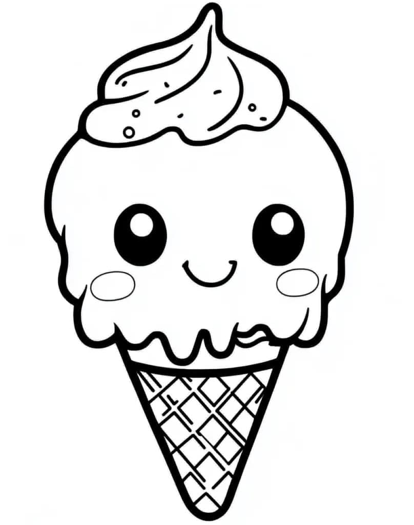 Desenho de Sorvete Kawaii Imprimivel para Crianças para Colorir