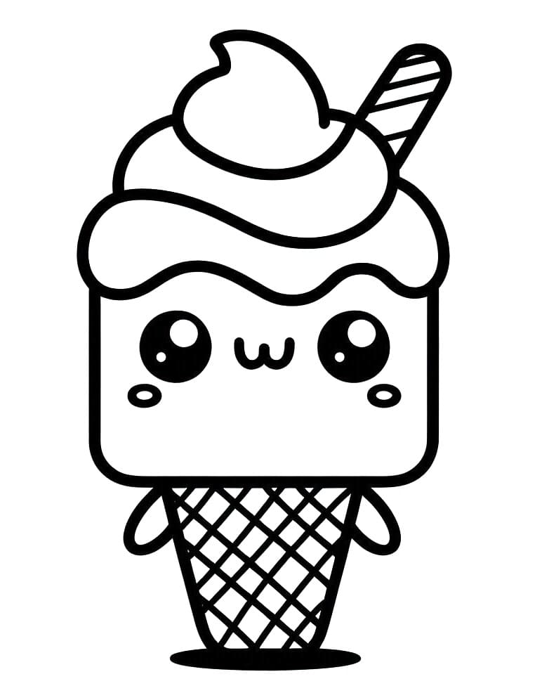 Desenho de Sorvete Kawaii Imprimivel para Colorir