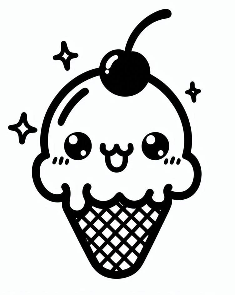 Desenho de Sorvete Kawaii para Crianças de 1 Ano para Colorir