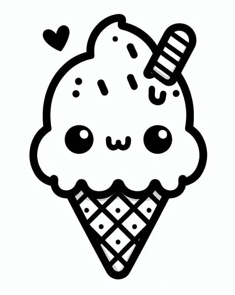 Desenho de Sorvete Kawaii para Crianças de 2 Anos para Colorir