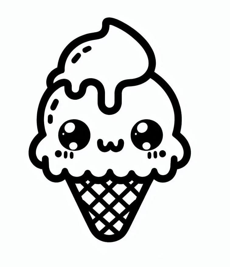 Desenho de Sorvete Kawaii para Crianças de 3 Anos para Colorir