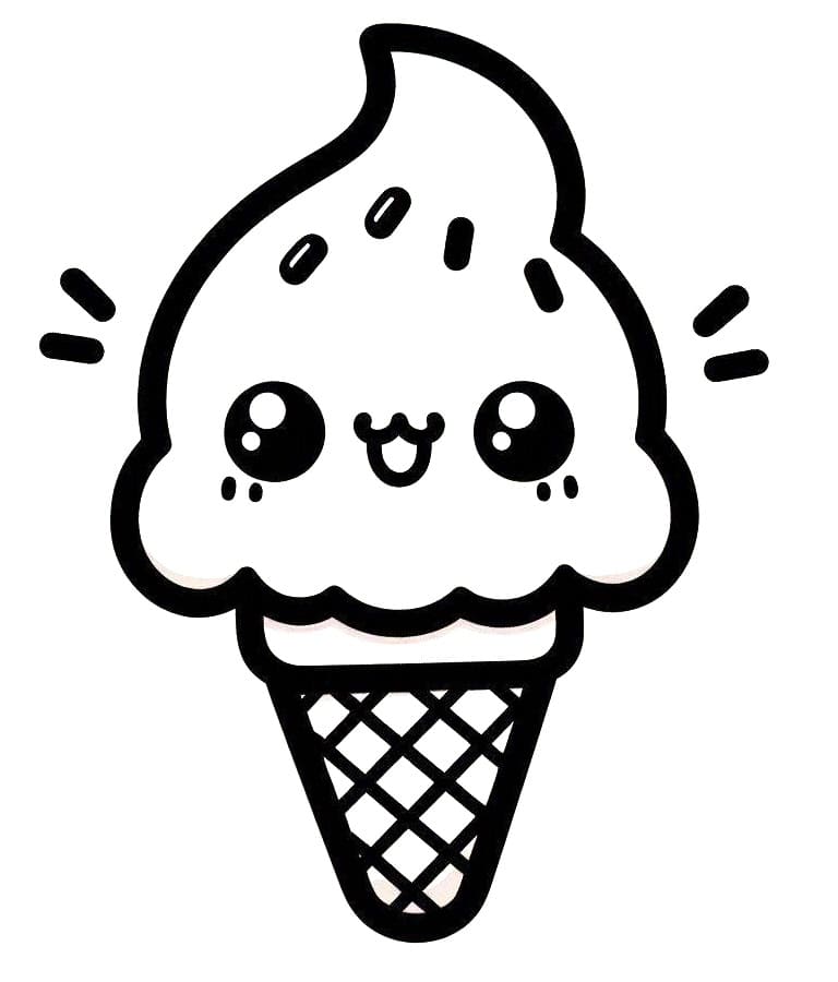 Desenho de Sorvete Kawaii para Crianças de 4 Anos para Colorir