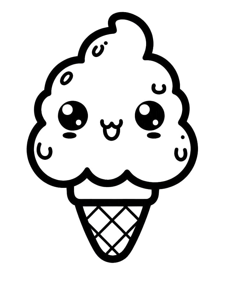 Desenho de Sorvete Kawaii para Crianças de 5 Anos para Colorir