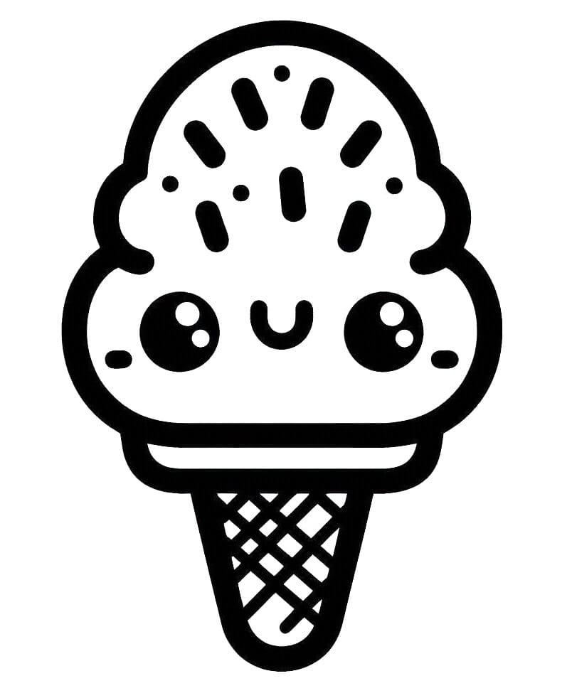 Desenho de Sorvete Kawaii para Crianças de 6 Anos para Colorir