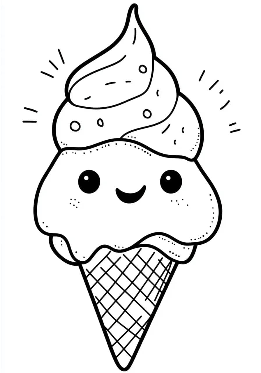 Desenho de Sorvete Kawaii para Crianças para Colorir