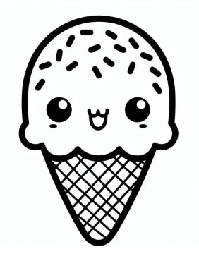 Desenho de Sorvete Kawaii Simples para Colorir
