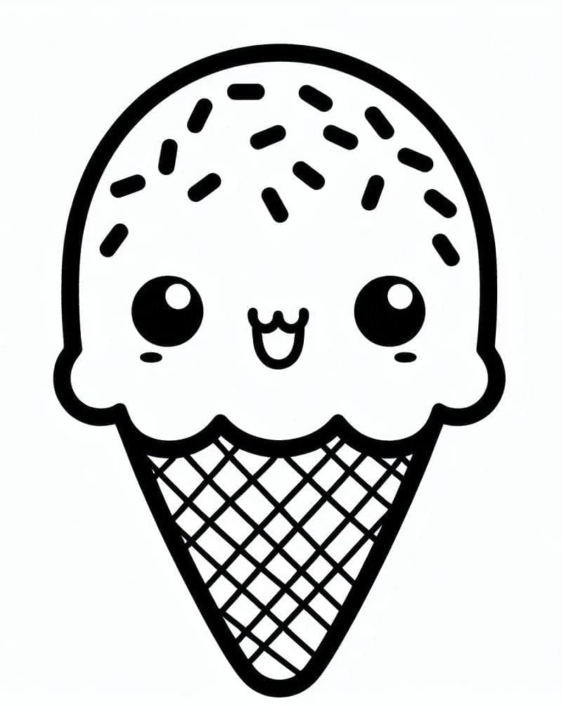 Desenho de Sorvete Kawaii Simples para Colorir