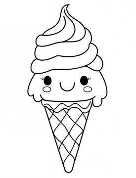 Desenho de Sorvete Kawaii Sorridente para Colorir
