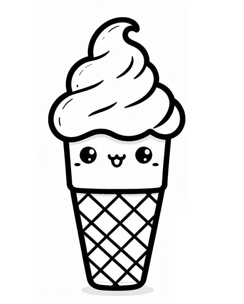 Desenho de Sorvetezinho Kawaii para Colorir