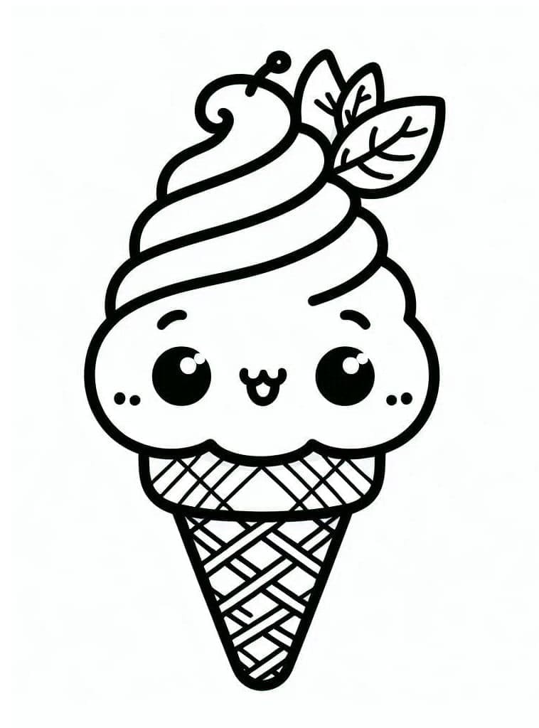 Desenho de um Sorvete Kawaii para Colorir