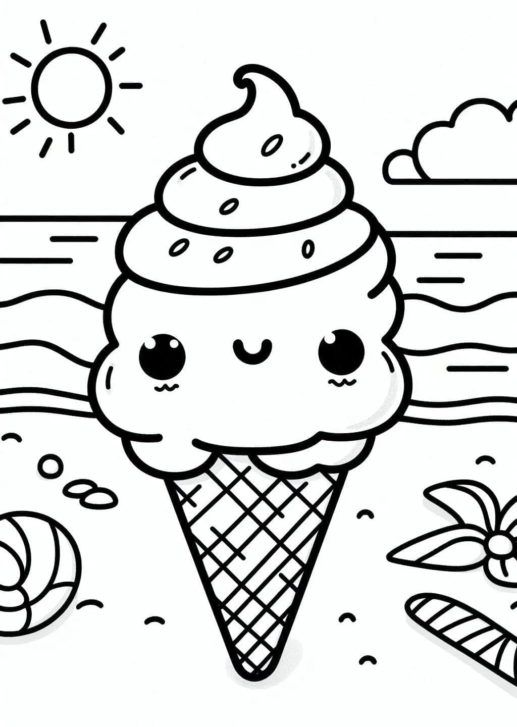 Desenho de Sorvete Kawaii Download para Colorir