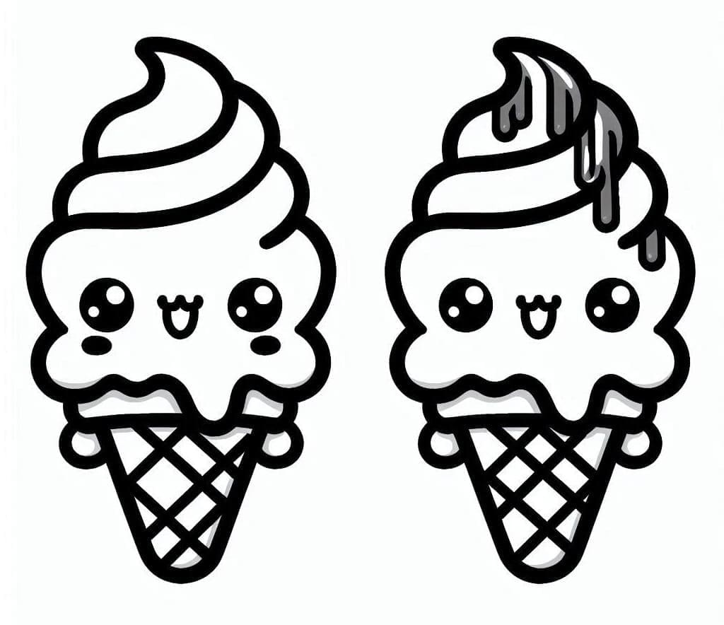 Desenho de Sorvete Kawaii Grátis para Imprimir e Colorir