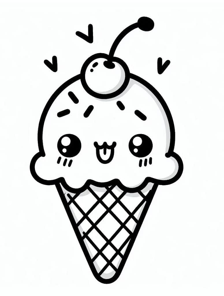 Desenho de Sorvete Kawaii Imprimivel para Imprimir e Colorir