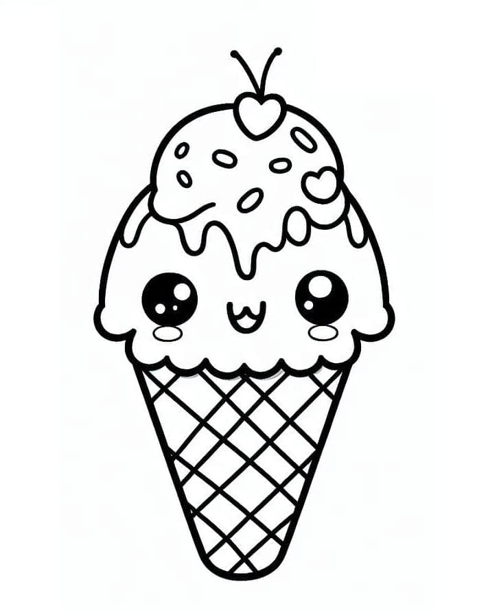 Desenho de Sorvete Kawaii para Colorir Imprimivel