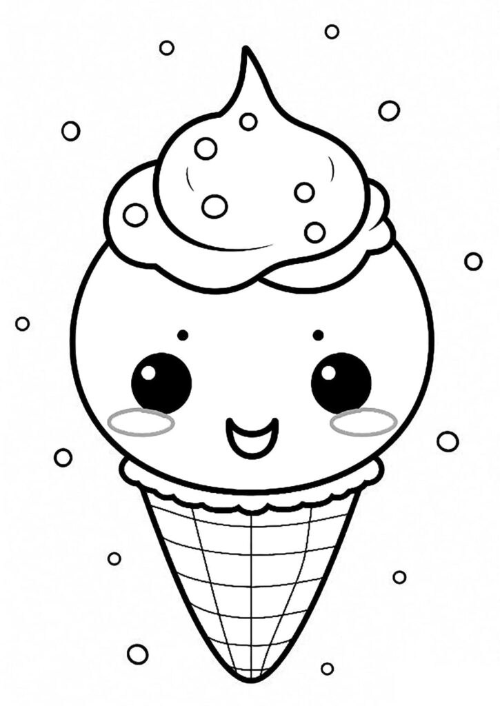 Desenho de Sorvete Kawaii para Colorir Pdf Grátis