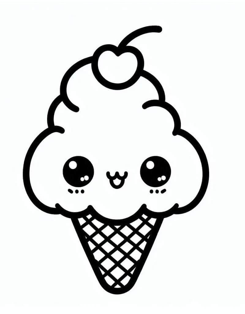 Desenho de Sorvete Kawaii para Imprimir Pdf Grátis