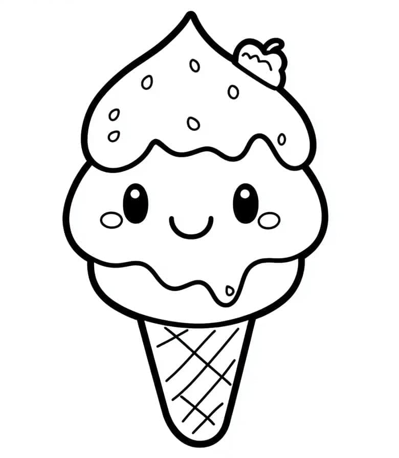 Desenho de Sorvete Kawaii para Pintar Download