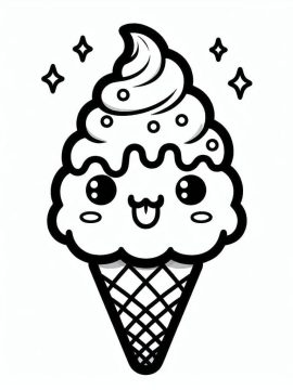 Desenho de Sorvete Kawaii para Pintar Imprimível