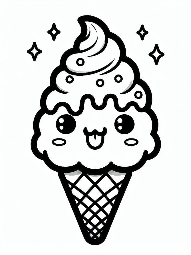 Desenho de Sorvete Kawaii para Pintar Imprimivel