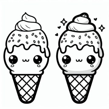 Desenho de Sorvete Kawaii para Pintar Pdf grátis