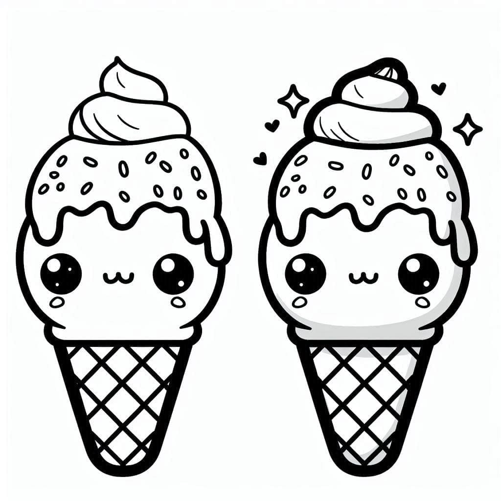 Desenho de Sorvete Kawaii para Pintar Pdf Grátis