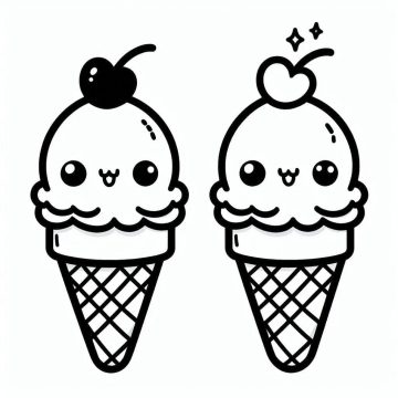 Desenho de Sorvete Kawaii Pdf para Colorir grátis