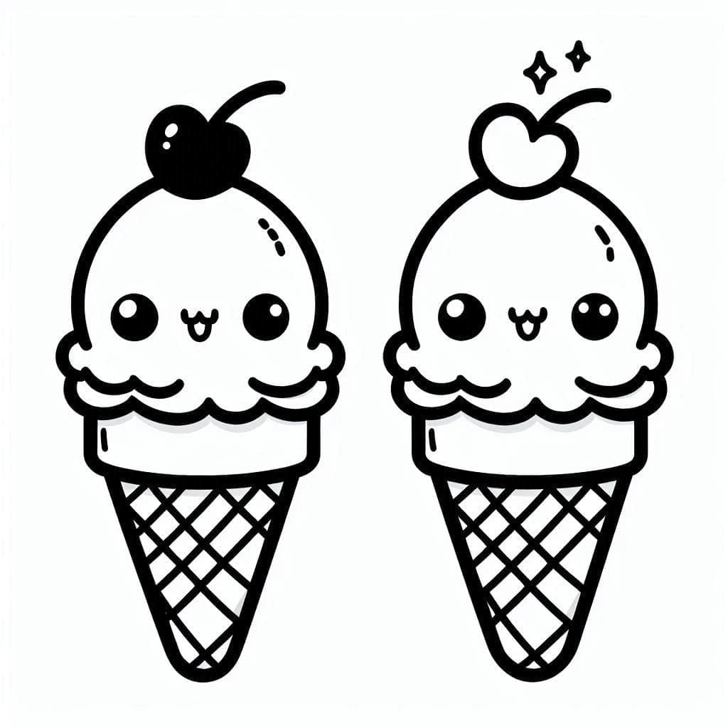 Desenho de Sorvete Kawaii Pdf para Colorir Grátis