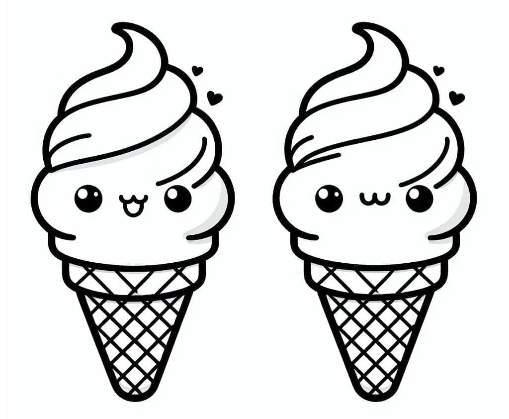 Desenho de Sorvete Kawaii Pdf para Colorir