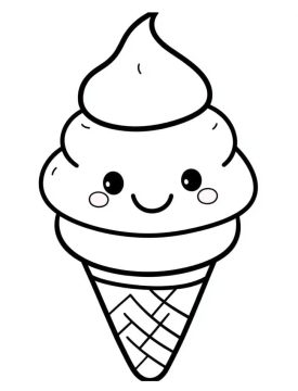 Desenho de Sorvete Kawaii Pdf para Imprimir e Colorir