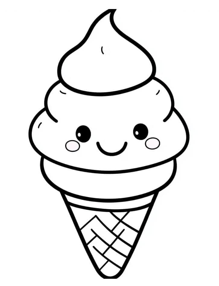 Desenho de Sorvete Kawaii Pdf para Imprimir e Colorir